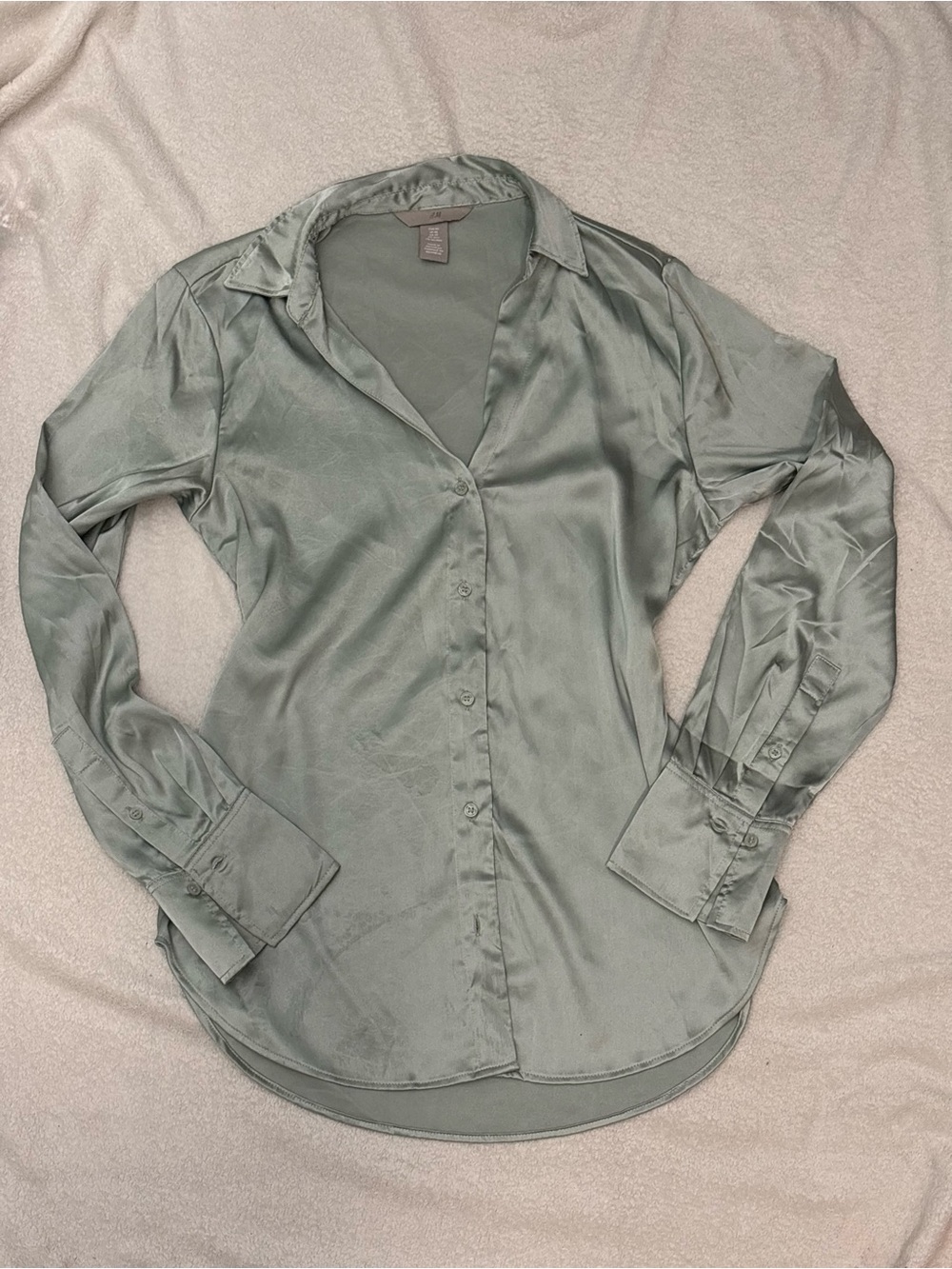 H&M Satin Sage Green Button-Up Women's Blouse